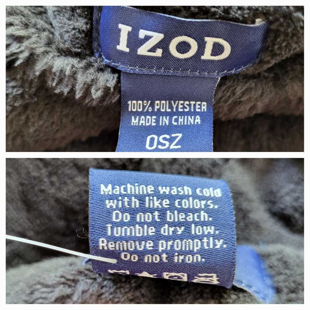 IZOD Men's Comfort Soft Black Fleece Robe - One Size - (NWT) - Picture 8 of 8